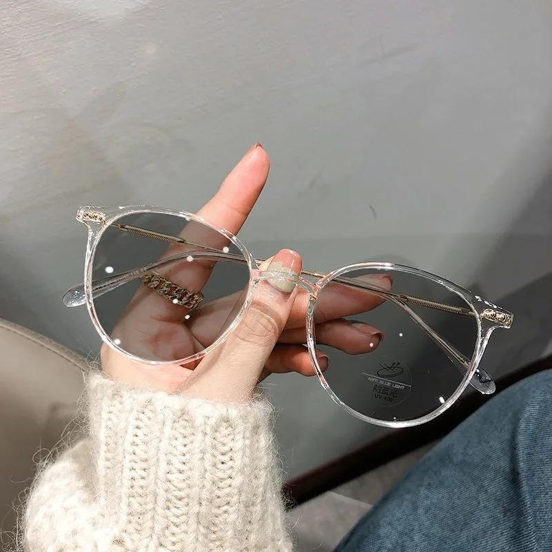 Очки для близорукости с изменяющими цвет линзами, блокирующие синий свет, женские солнцезащитные очки с плоскими линзами от 0-50 до -600, маленькая круглая оправа, смоляные очки для близорукости