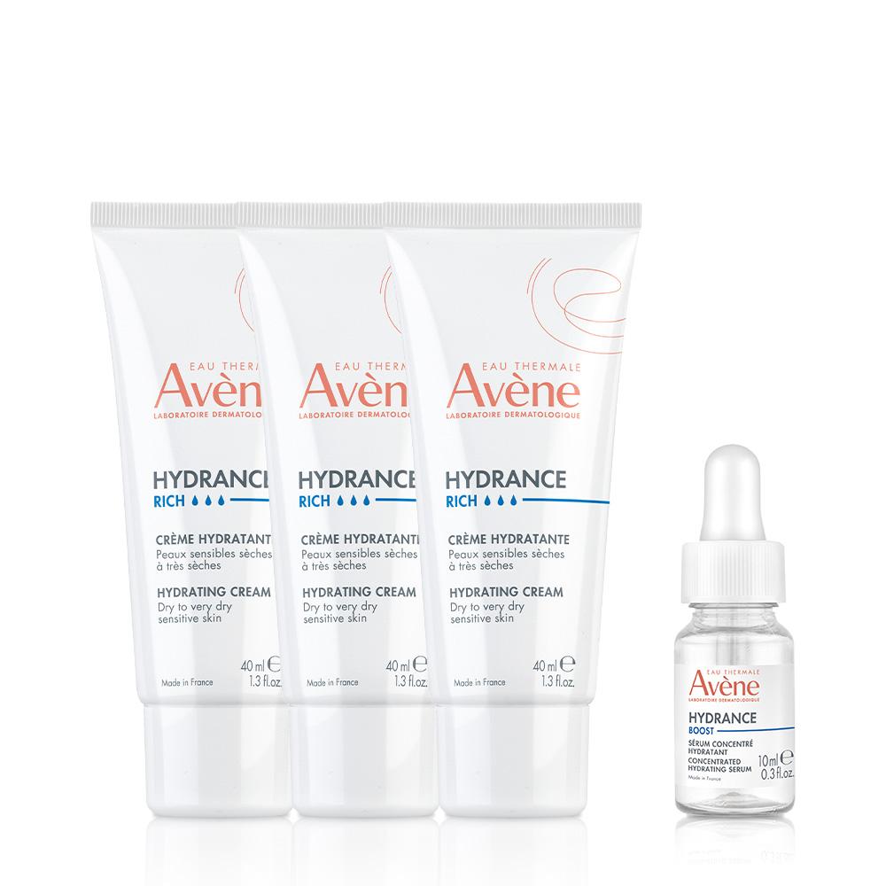 Avene Hydrance Rich Cream (Плотный увлажняющий крем) Набор 40 мл x3 + Сыворотка 10 мл