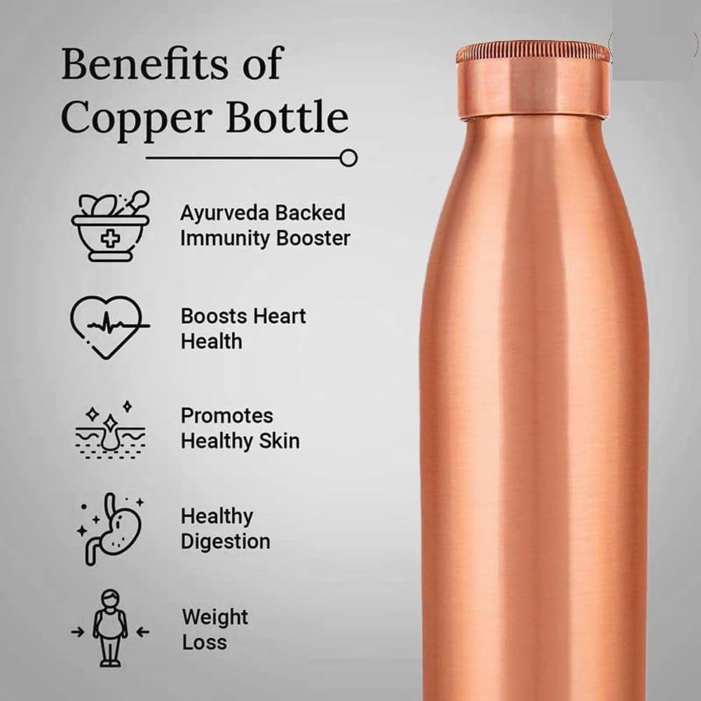 Classic Diwali Gift Set Copper Water Bottle litre 1000ml + Copper Glass (Pack of 2-300ml Each) Original Heavy Build