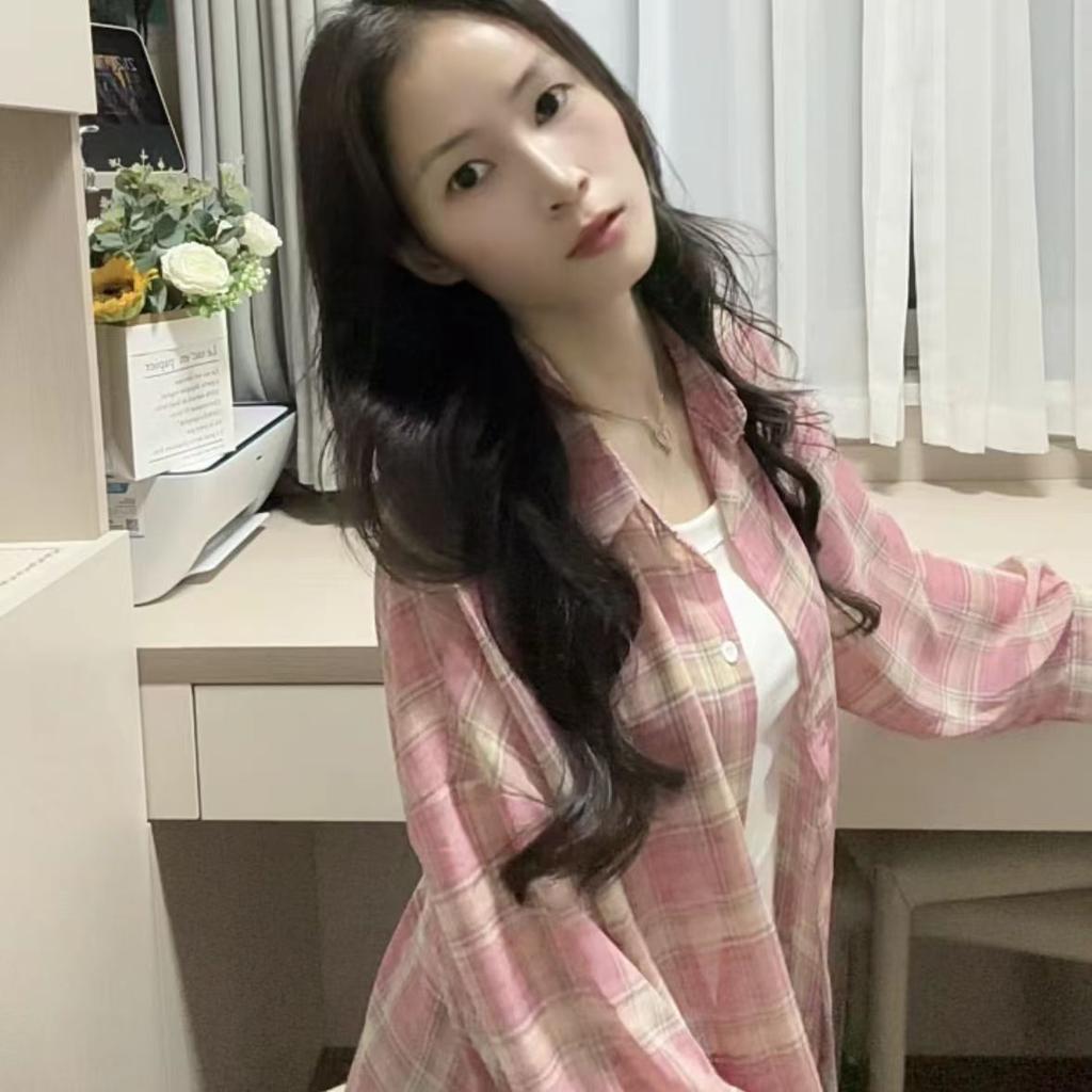 Womens Summer Checkered Shirt Breathable Long Sleeve Chiffon Blouse Lightweight Open Front Top Outerwear