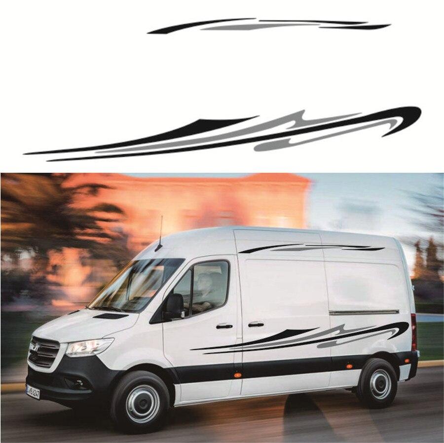 Two Side Vinyl Stickers Black-Grey Stripe Graphics For Caravan Travel Trailer Camper Van