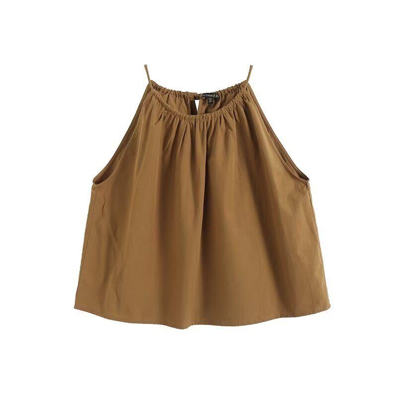 Fashion Style 2024 Autumn New Arrival French Minimalist Style Retro Cotton Halter Spaghetti Straps Tops Mid-Waist Skirt