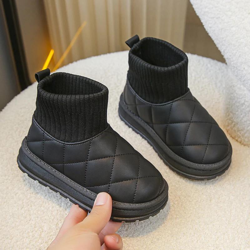 Children's Boots Sock Style Snow Boots Girls Short Boots Kids Cute Sewing Autumn Winter New Warm Cotton Shoes for Boys Unisex PU