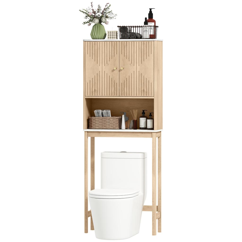 Meuble Wc Above Toilet Cabinet Bathroom Storage With Double Door Cupboard Shelves 66 X 25 X 168 Cm Oak