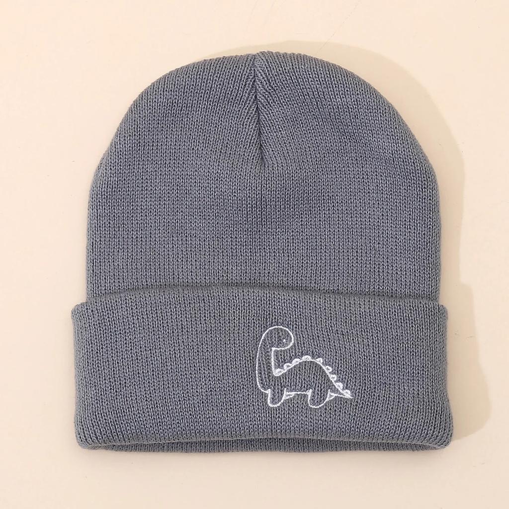 Вязаная шапка с мультяшными динозаврами для малышей, милая вышитая шапка с изображением динозавров для детей, вязаная крючком, теплая на осень, для детей 1-4 лет