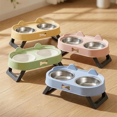 Cat Shaped Elevated Cat Bowl Stainless Steel Dog Food Container Cat Bowl with Stand  Pet Feeding