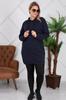 Women's Style Big Size Sweatshirt Hooded Long Plus Size Navy Blue Sweatshirt