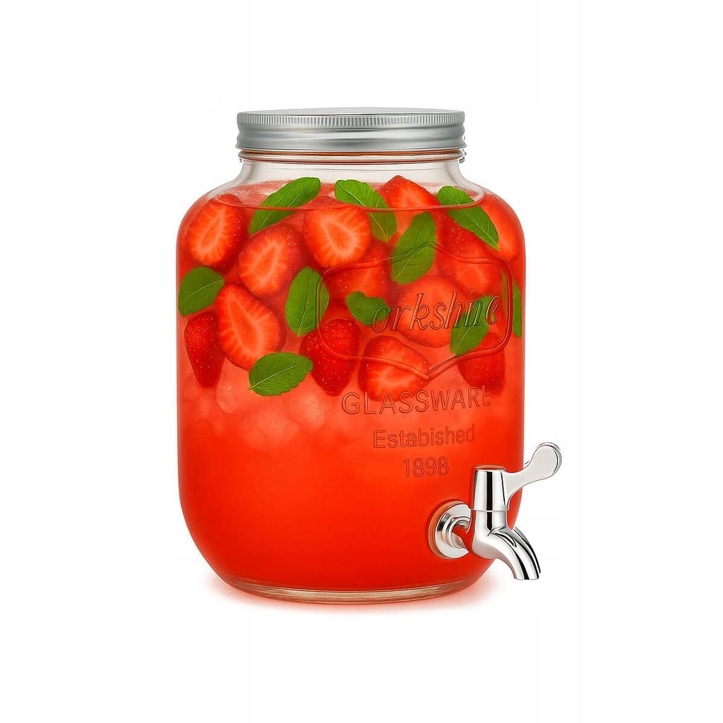 Glass Jar with Tap 4L with Metal Cap for Lemonade Glass Dispenser