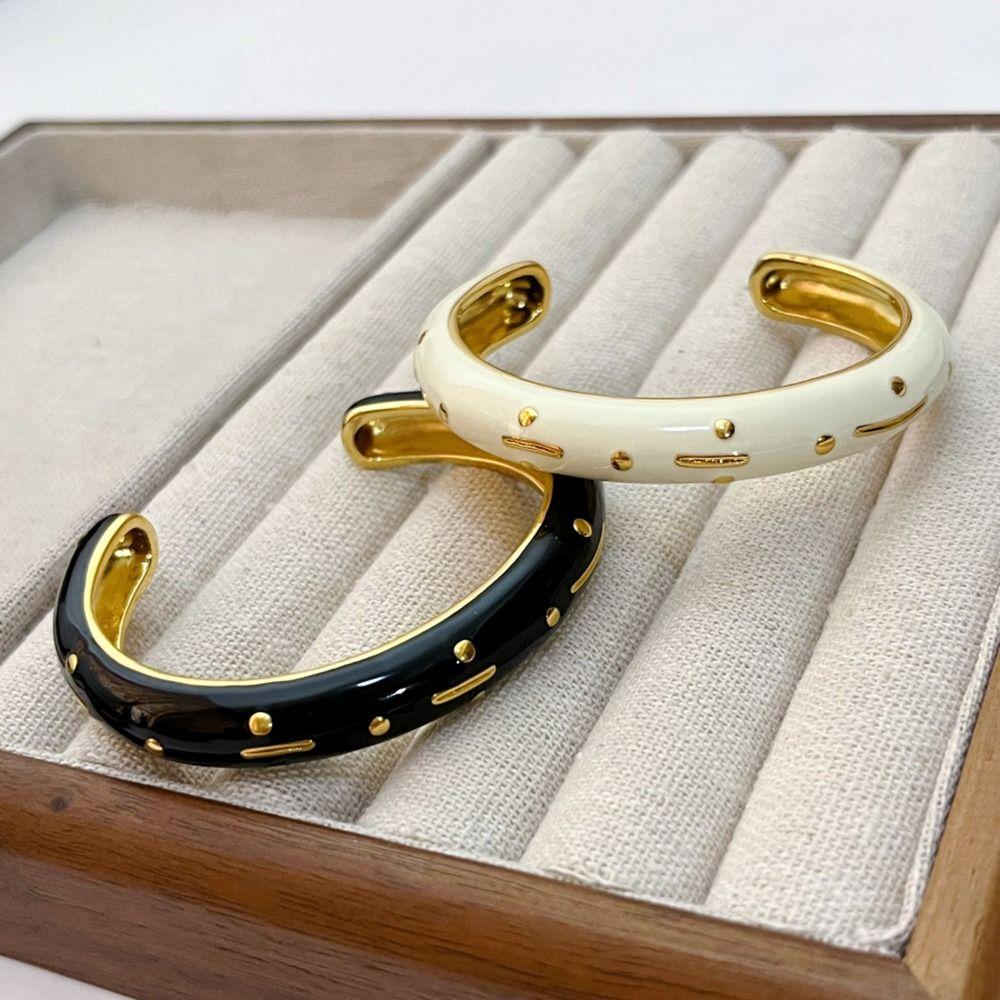 Enamel Retro Opening Bangle French Style Women's Hand Bracelet Simple Woman Cuff Bracelet  Gifts