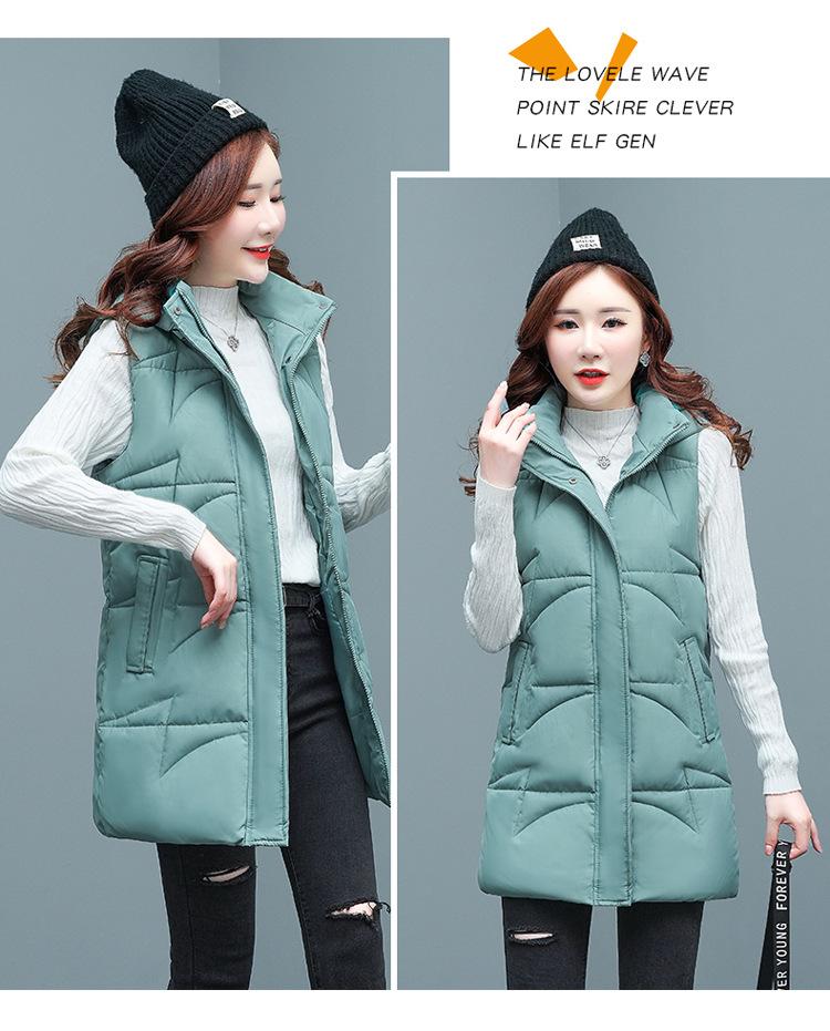 Осенне-зимняя женская однотонная свободная утолщенная теплая жилетка без рукавов средней длины с капюшоном, женская куртка