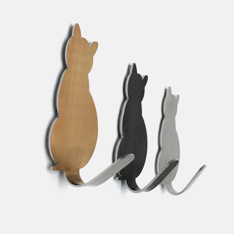 2Pcs Bathroom Storage Holder Cat Pattern Stainless Steel Kitchen Hanger Self-adhesive Hooks Towel Racks Door Clothes Wall Hanger
