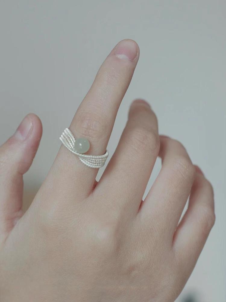 Кольцо из стерлингового серебра с плетеным узором и нефритом хотан, женское, дизайн в этническом стиле, кольцо в национальном стиле