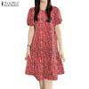Women's Summer Round Neck Short-Sleeve Floral Print Dress