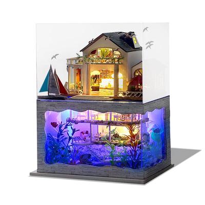 Moin moin Миниатюрный DIY набор для кукольного домика Аквариум 1/24 Светодиодный Акриловый корпус