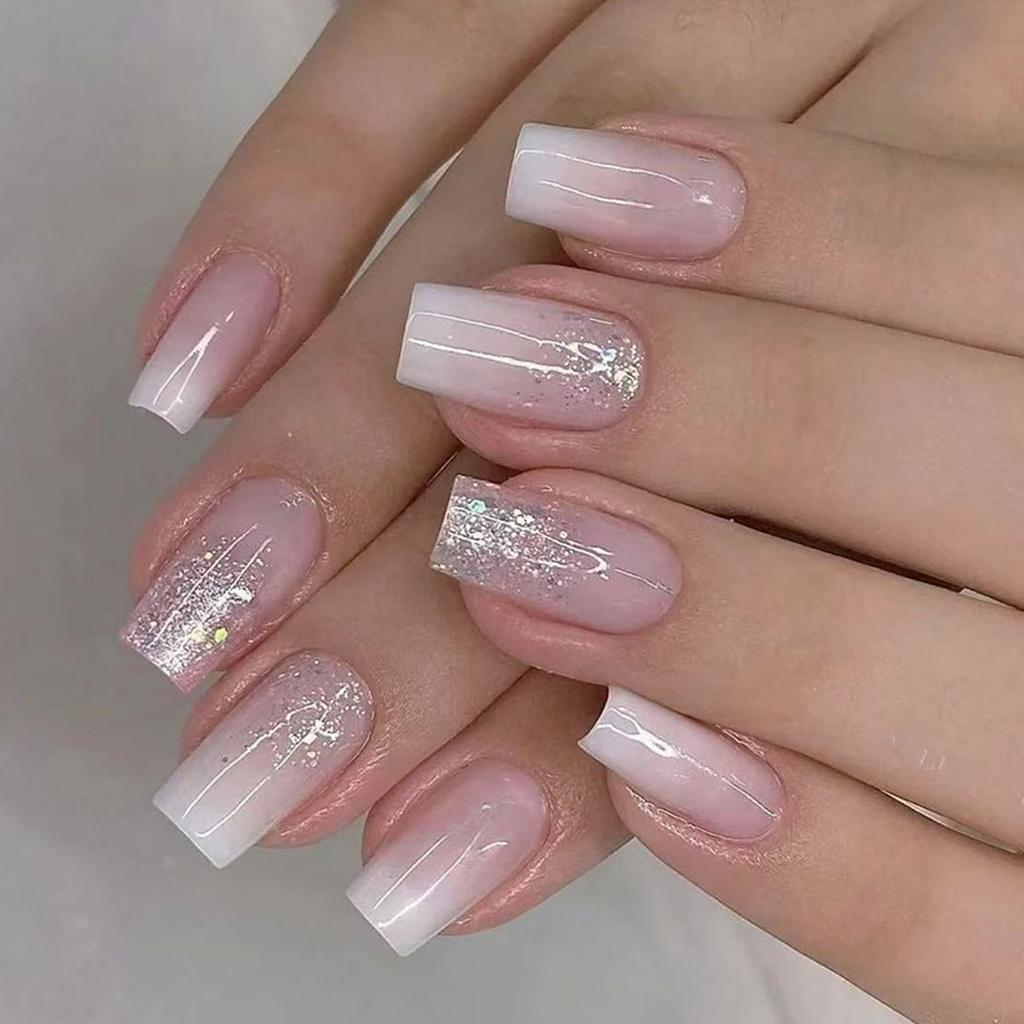 Квадратный пресс на ногтях Френч-тип Накладные ногти Клеи на ногтях Блестящие искусственные ногти