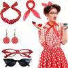 Vintage 1950s Costume Set Polka Dot Earrings Headband Glasses Party Cosplay