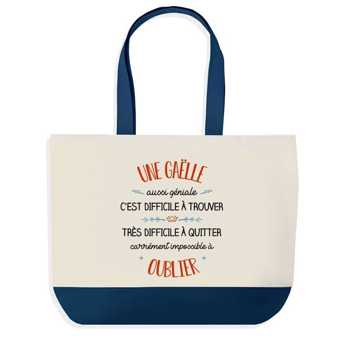 Tote bag - PLANETEE - Shopping Bleu Gaëlle Aussi Géniale - Coton - Imprimé en France - Grande contenance