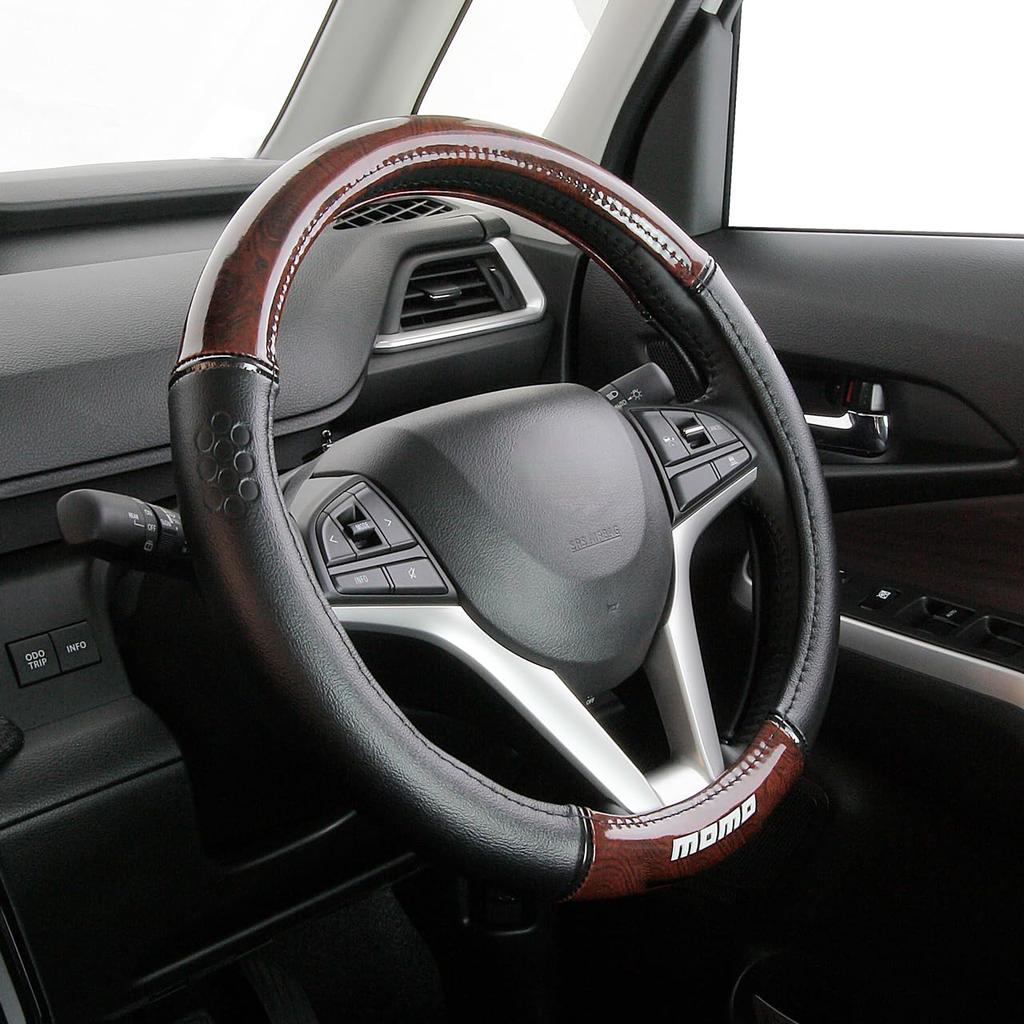 MOMO LUXURY WOOD Steering Wheel Size Wood Cover, Italy, Milan, S, Black/Brown
