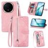 For Honor Magic8 5G Zipper Wallet Case with Strap Flower Imprint PU Leather Phone Cover