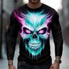 Round Neck 3D Skull Printed Top Fashionable Long Sleeved Men's T-shirts - Soft Medium Stretch Polyester Fabric Spring and Autumn Relaxed Fit Clothing
