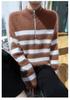 LeKasha Mink Cashmere Half-Zip Color Block Stripe Sweater