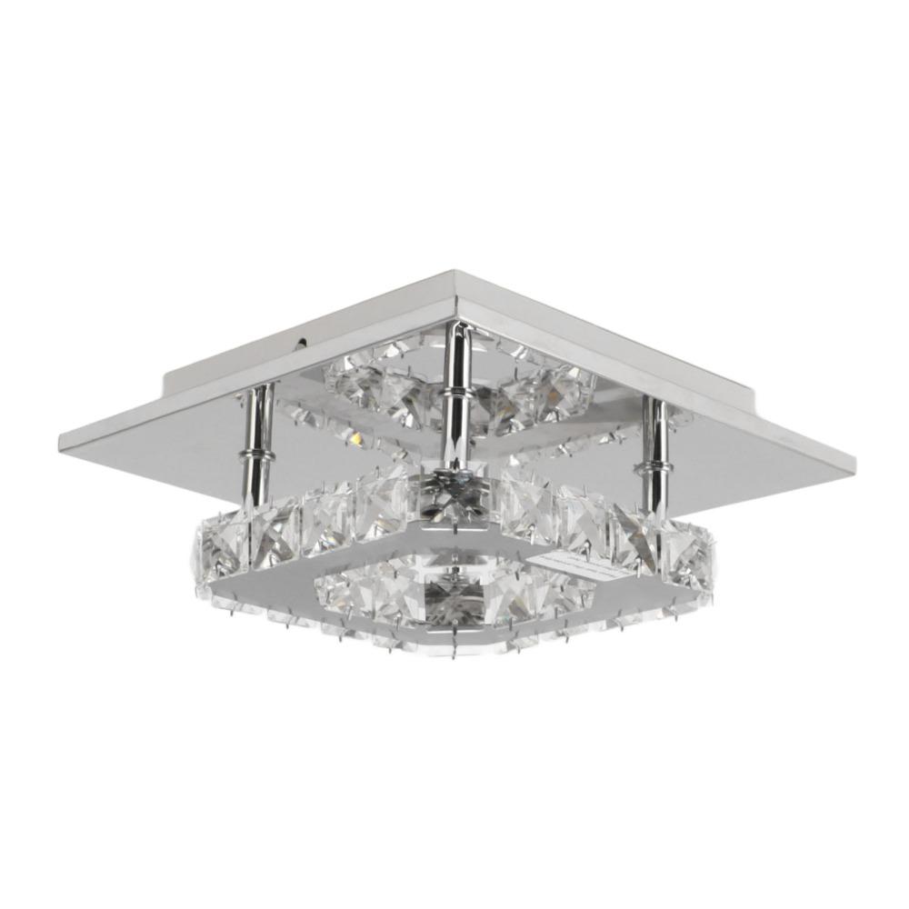 Faux Crystal Chandelier 3 Color Temperature Crystal Ceiling Light Modern Flush Mount Light  Hallway