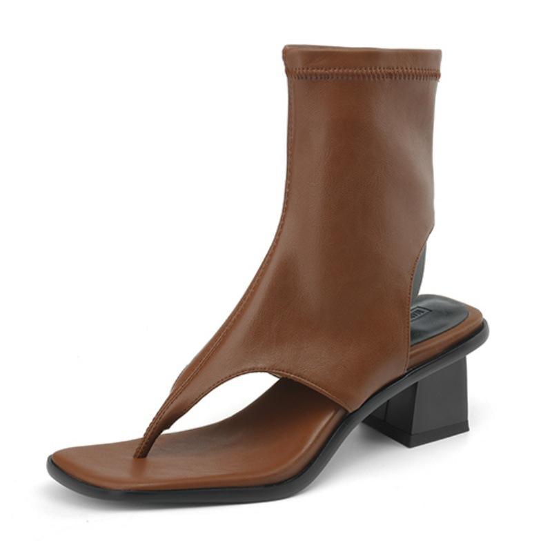 Летние бохо-пляжные туфли сандалии женские премиум толстый каблук римские эластичные короткие крутые сапоги