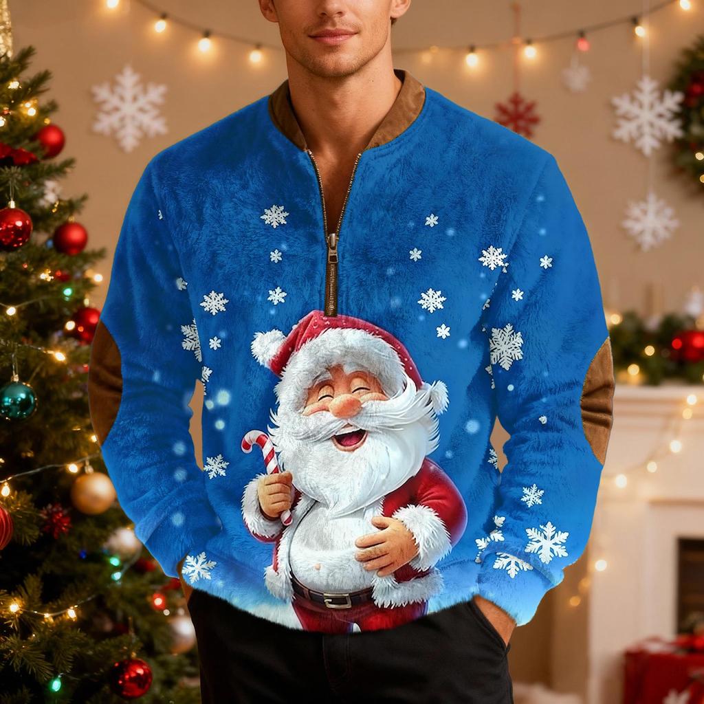 Мужской рождественский свитер на молнии, винтажный вязаный графический свитшот, рождественский пуловер со стойкой