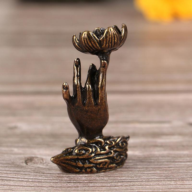 1Pc Vintage Buddha Hand Lotus Incense Burner Metal Backflow Incense Holder For Home Room Creative Tea Table Decor
