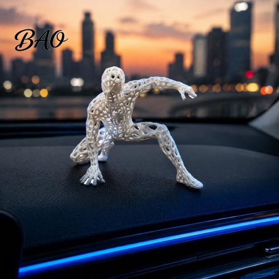 Small Decorative Accents for Cars 3D Printed Hollow Mesh Superhero Figurine, Creative Spider Style Action Pose Character Statues Desktop Ornament,