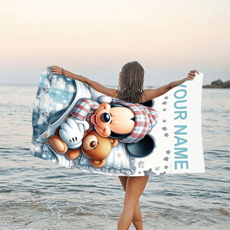 1pc Mickey3 Beach Towel with Custom Name, Beach/Swimming/Bath/Picnic/Camping Towel, Suitable for Seaside Beaches