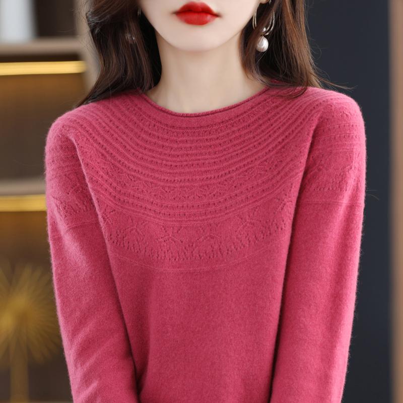 Женский свитер с круглым вырезом и подвернутым краем, кашемир Qinghe, 30% кашемира 70% шерсти, зимний вязаный свитер, осенний свитер, кашемировый свитер