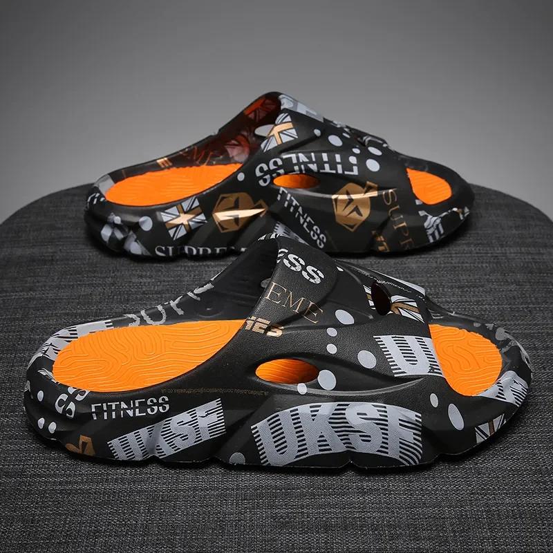 Модные оригинальные шлепанцы нового стиля, мужские сандалии, летняя мода, толстая подошва, противоскользящие, слипоны, вьетнамки, камуфляжные пляжные шлепанцы