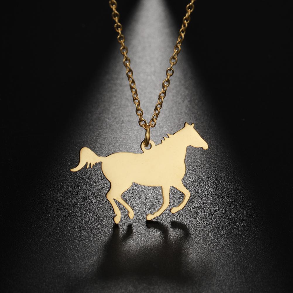 Cazador Stainless Steel Fashion Cute Animal Horse Pendant Necklace for Women Gold Color Chain Necklaces Birthday Gifts