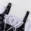 Slimfit сексуальное платье с открытыми плечами и цветочным принтом для женщин, зашнуровать лоскутное мини-платье с длинными рукавами Femme France, винтажное элегантное уличное платье, лето 2024