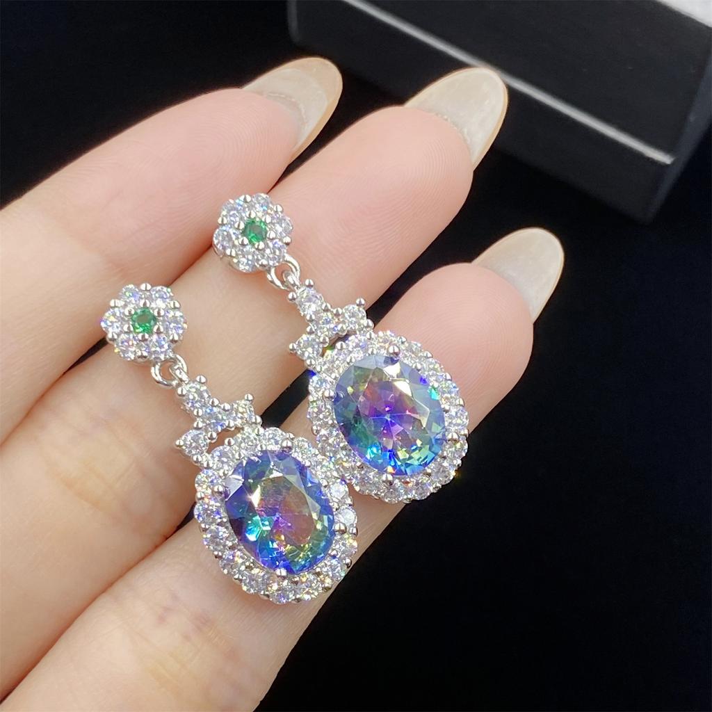 BELLA BOX Новые роскошные длинные серьги-подвески с имитацией радужного турмалина подойдут для повседневной женской вечеринки