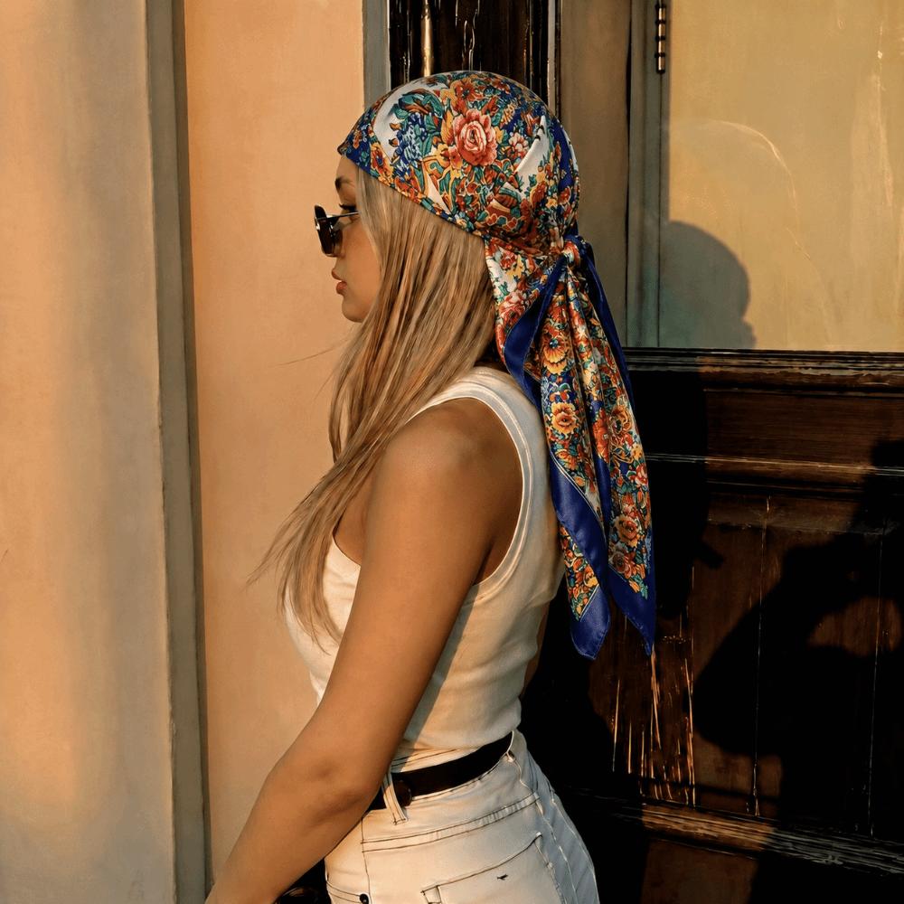 Floral Print Silk Imitation Scarves Thin Breathable Neck Scarf New Square Print Scarves Head Wrap