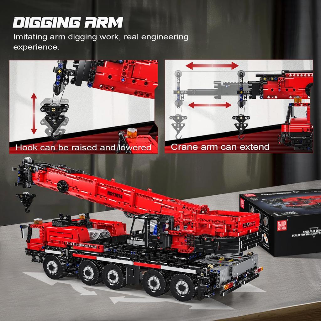 Mould King 17074 Technik LTM 1110 Crane Building Blocks APP Remote Control Engineering Car 8 MOC Crane Building Blocks Suitable for Kids and Kit,