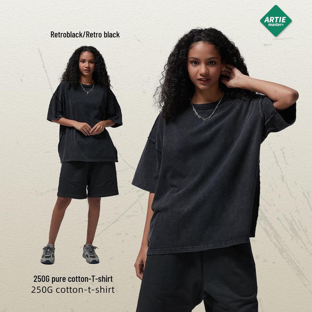 Футболка мужская ARTIE Retro Washed с коротким рукавом 2024 года — свободный крой, модная, 250 г, с оборками для весны/лета