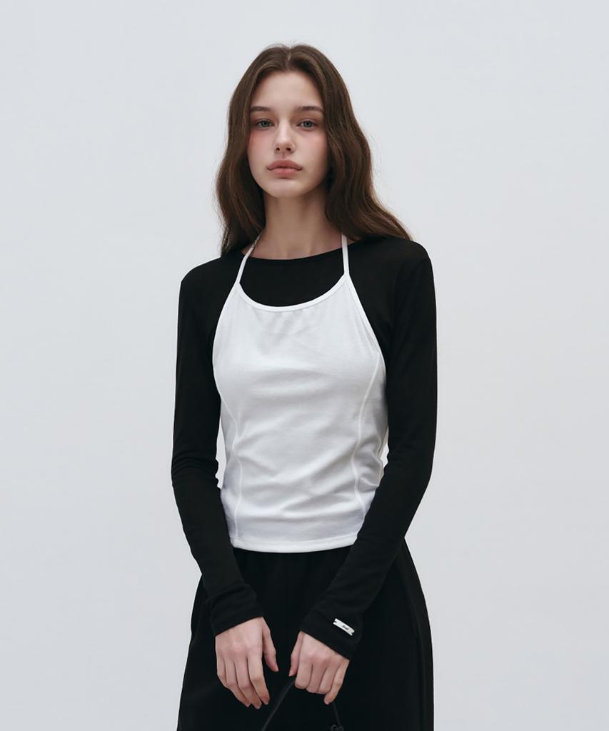 LOEIL Halter Layered T-Shirt Set - Black/Ivory