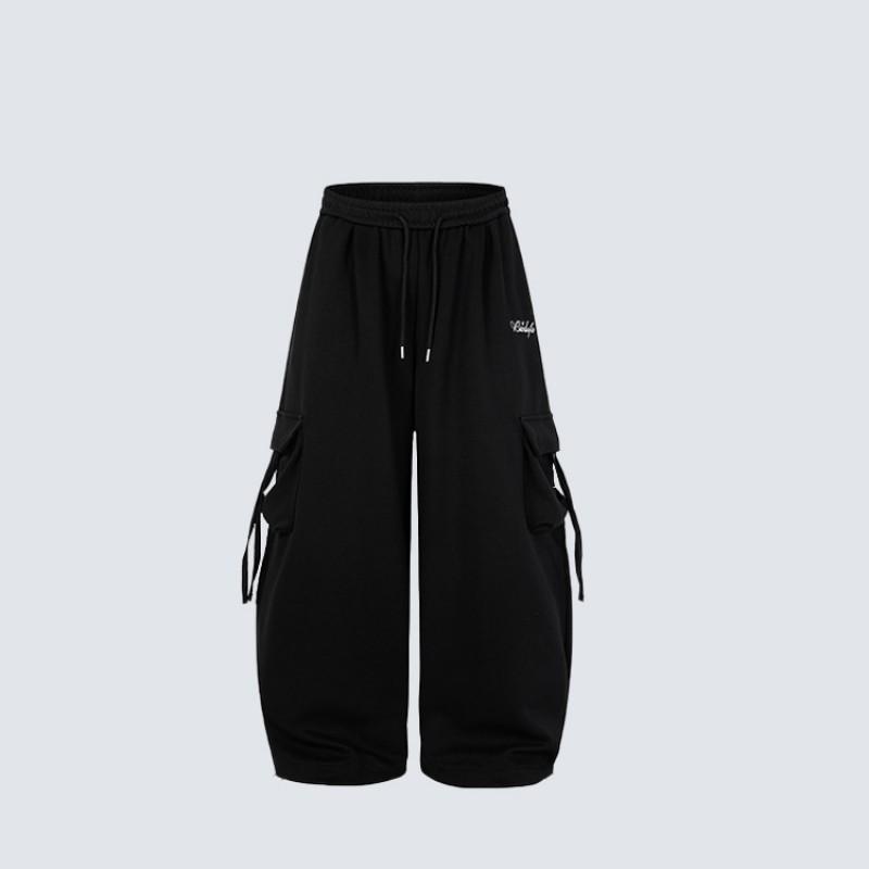 Mens Cargo Sweatpants Drawstring Straight Leg Athletic Pants Multi-Pocket Casual Streetwear