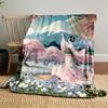 Cherry Blossom Geisha with Mount Fuji Patterned Blanket, Flannel, Suitable for All Seasons, Home Decor, Warm and Cozy