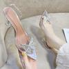 Модные прозрачные сандалии для женщин летний новый стиль сказочный стиль баотоу стразы бант ремешок высокий каблук