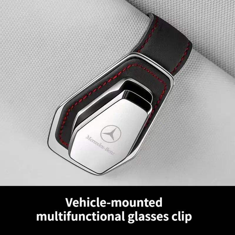 GLC GLB Car Glasses Case Leather Sun Visor Sunglasses For Mercedes-Benz Car Metal Holder Card Ticket Holder Glasses Holder Car