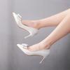 Crystal Queen Spring Summer Women Pumps Sweet Bowknot High-heeled Shoes White High Heels Pointed Stiletto Elegant 5cm