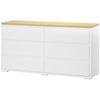6-Drawer Chest of Drawers in White Chipboard for Bedroom, Study and Living Room, 140x37x75cm