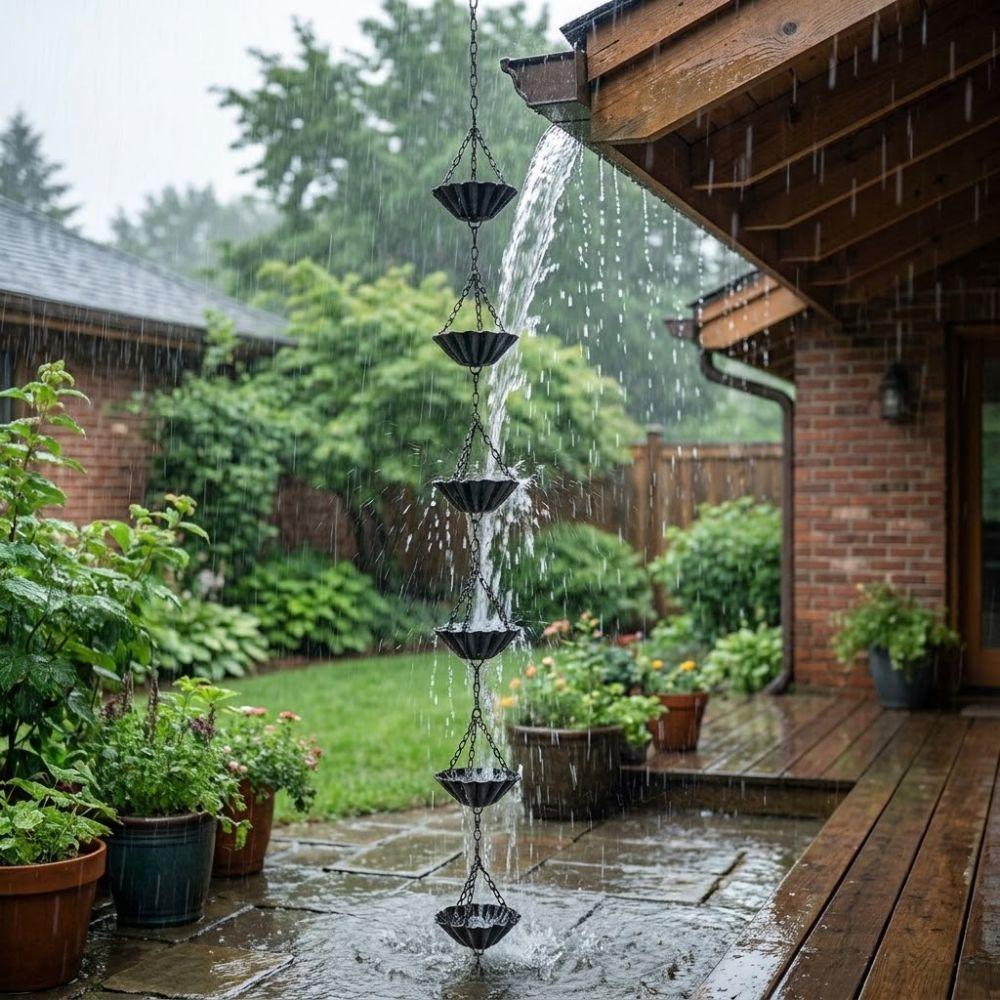 Japanese Style Metal Flowers Rain Chain Weather Resistant Eaves Water Drainage Chain Yard Patio