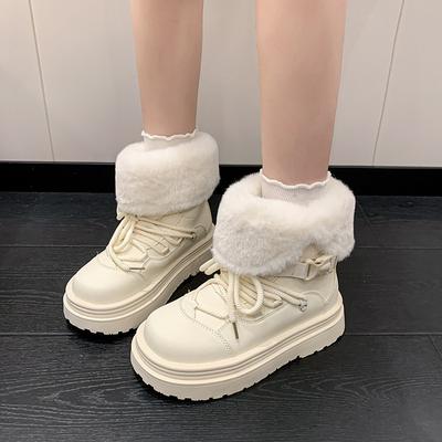 Женские больших размеров водонепроницаемые с мягкой подошвой осенне-зимние теплые меховые зимние ботинки с подкладкой, нескользящие, для пеших прогулок, отдыха, спорта, хлопковые ботинки