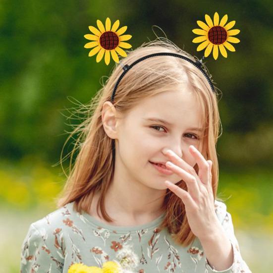 Обруч для волос с декором в виде подсолнечника, весенний дизайн, противоскользящая повязка на голову с зубцами для детей и взрослых, пластиковая легкая повязка на голову