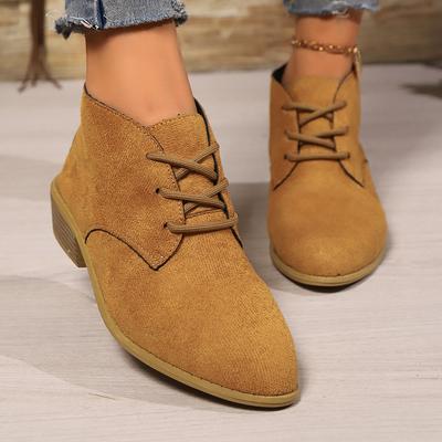Модные женские ботильоны на толстом среднем каблуке, ретро-ботинки из искусственной замши со шнуровкой, женские, весна-осень, повседневные, низкие, короткие, большие размеры